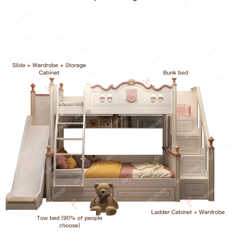 

Up And Down Bunk Bed Girls Children's High And Low Bed Light Luxury Noble Bunk Bunk Mother Bed Multifunctional Bunk Bed Female