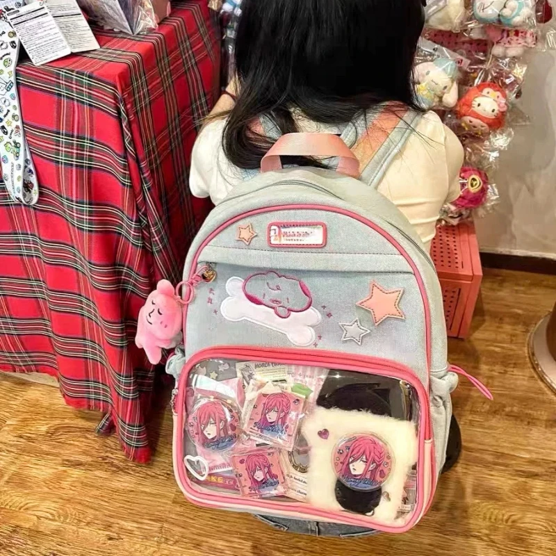 Y2K Cute Patchwork Ita Backpack New Women Fashion Design Nylon Students Knapsack Harajuku Girl Transparent Bags Travel Schoolbag 5