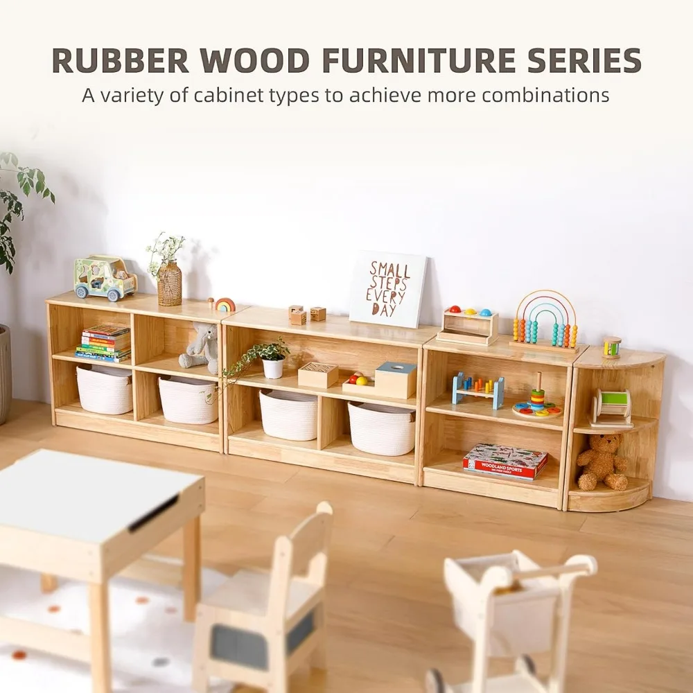 3-Compartment Wooden Storage Cabinet, 35.4" L, 2-Tier Toy Organizers and Storage, for Playroom, Nursery, Classroom, Kindergarten 6