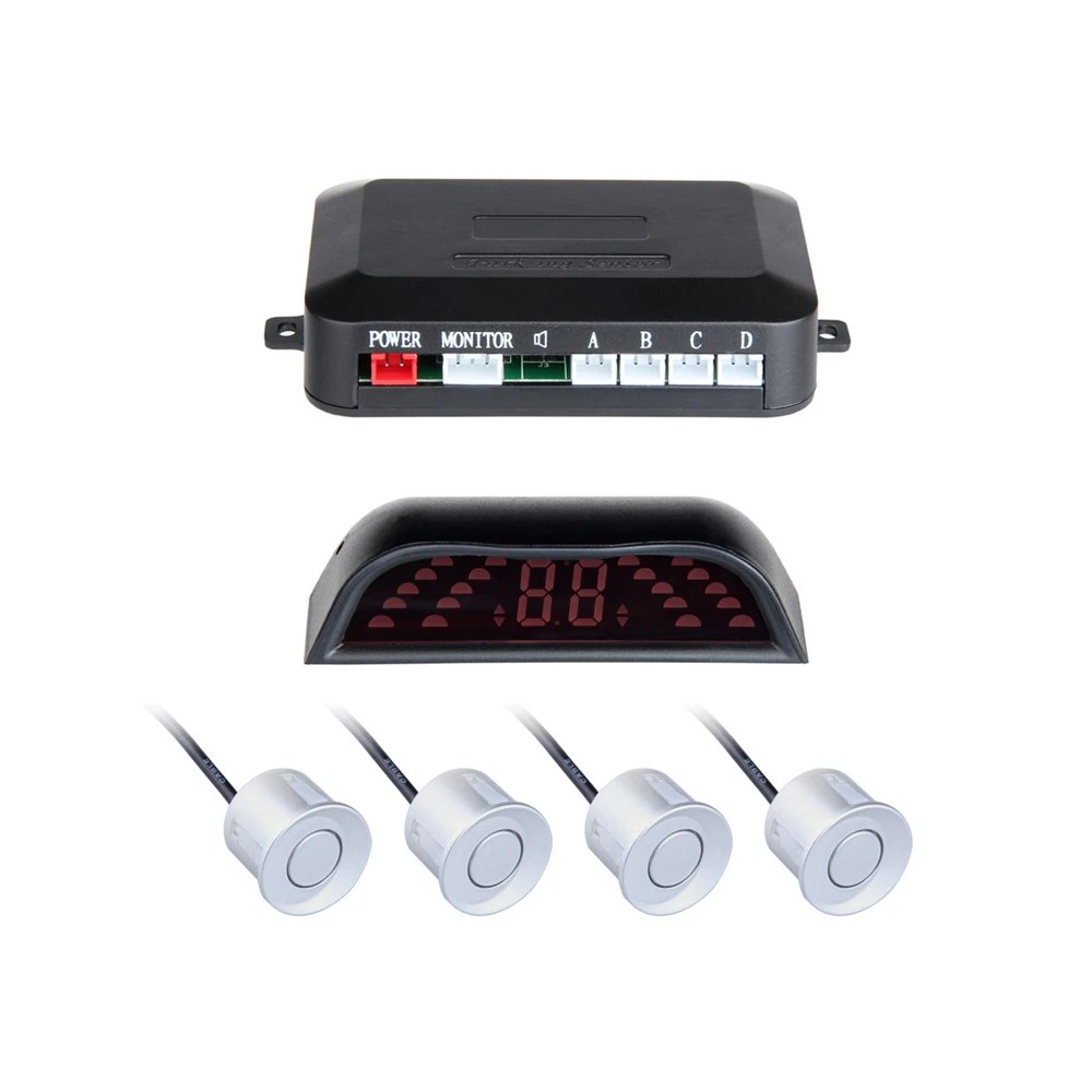 LED Wire Parking Sensor Kit 4 Sensors Auto Car Reverse Assistance Backup Radar Monitor System