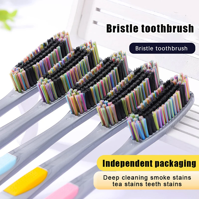 새로운 1/5Pcs 대형 헤드 강모 칫솔 성인용 미끄럼 방지 와이드 디자인 깊은 구강 청소 치아 얼룩 및 연기 얼룩 제거