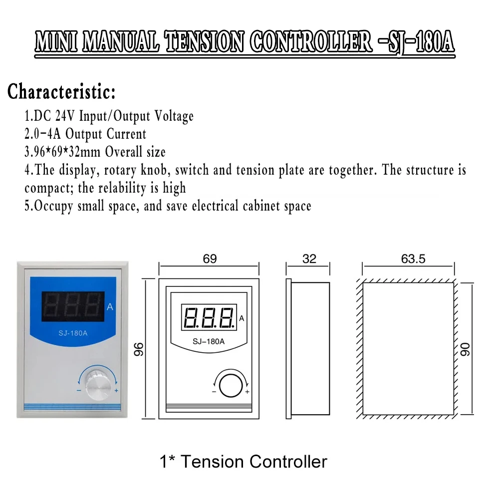 220V Mini Manual Tension Controller Magnetic Powder Brake Clutch Potentiometer PLC Control 180V-265VAC 24VDC Output magnetic powder brake accessories