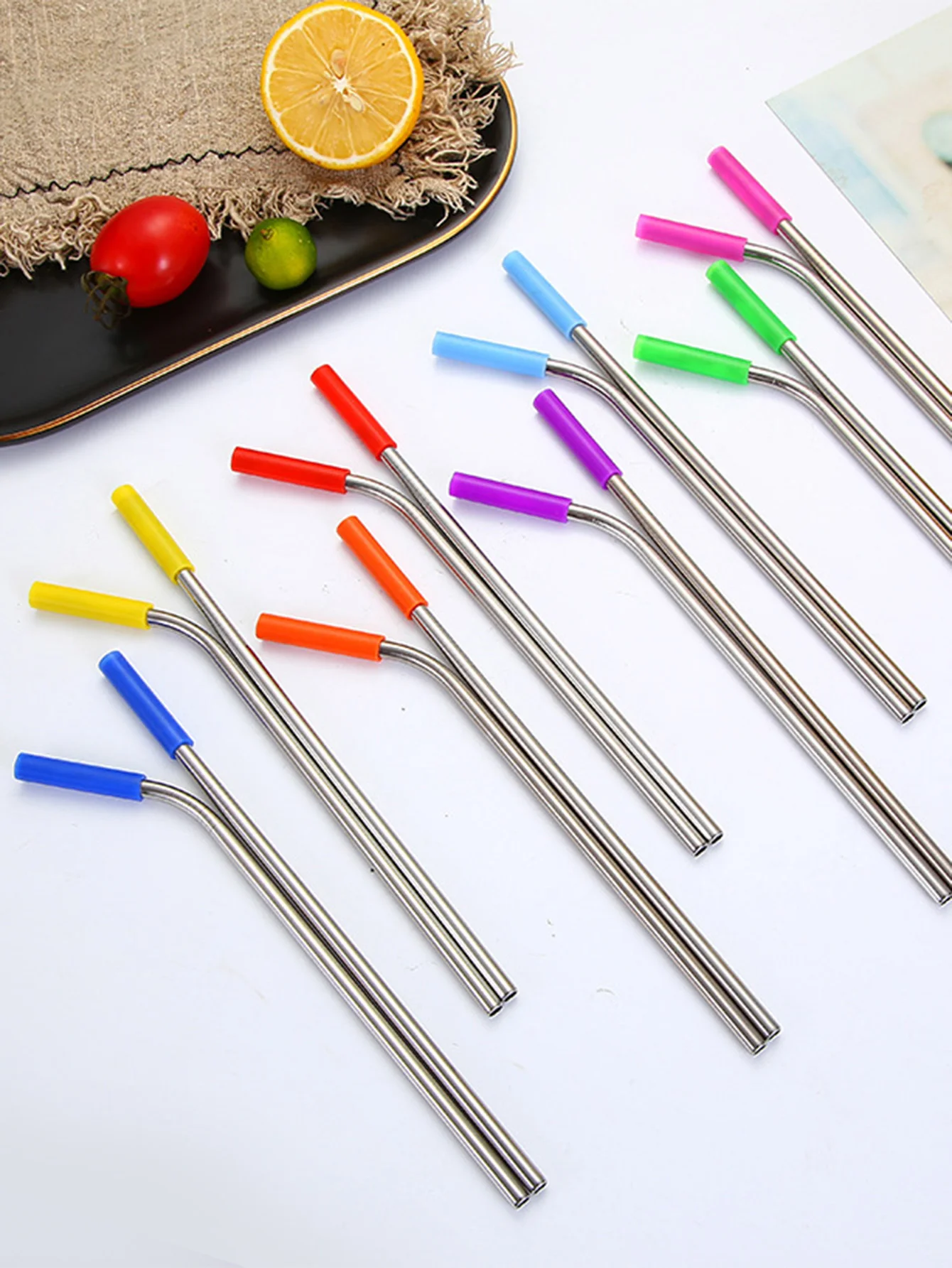 Cocktail Stirrers 4-piece stainless steel straw with cover reusable eco-friendly straw with cleaning brush bag Travel Bar cocktail