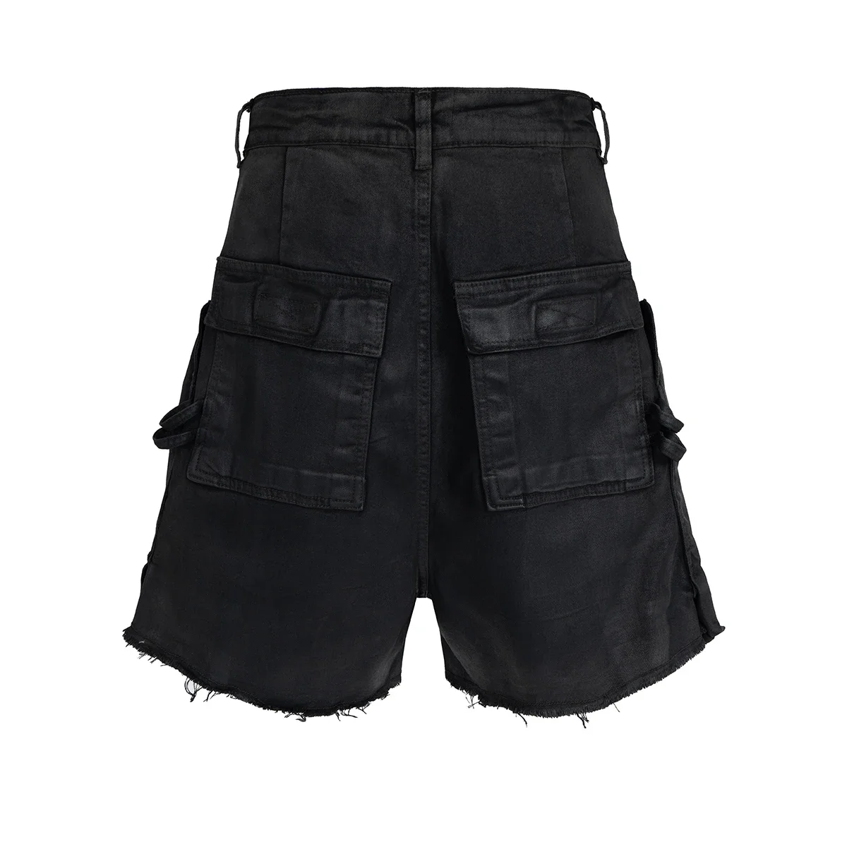 Streetwear New Summer Brush Wax Coated Denim Shorts with Rough Edges Mens Vintage Black Frayed Baggy Jeans Oversized Loose Short