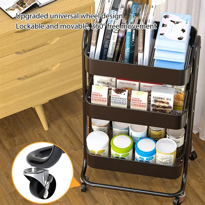 

Rolling Utility Carts With Wheels 3 Tier Metal Rolling Cart Rotating Mobile Storage Rack With 4 Wheels For Bathroom accessories