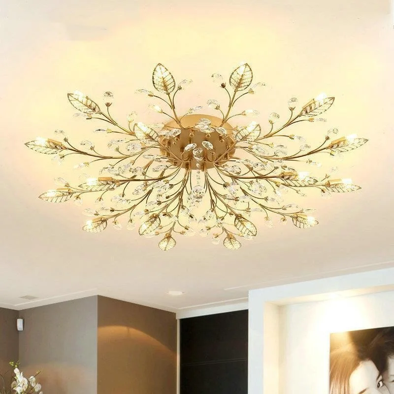 

American Crystal Lamp Living Room Light Retro Simple Led Dining Room Ceiling Light Round Wrought Iron Bedroom Light