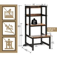 Toddler Kitchen Step Stool, Adjustable Height Learning Tower with Safety Rail, Steel & Wood Kitchen Stool for Kids, Toddler Help 3
