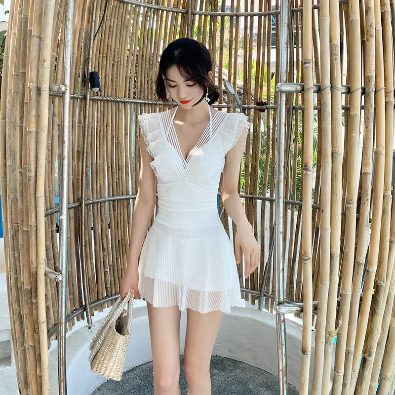 Costumi Da Bagno Interi Reggiseno Push Up Beach Costume Intero Costume Da Bagno Donna Principessa Bianca Senza Maniche Pantaloncini Nappe Tuta Da Surf