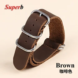 Premium Vintage Leather Watch Band - Cowhide Strap Replacement - 22mm (Brown)