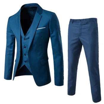 Men’s Suit Slim 3 Piece Suit Business Wedding Party Jacket Vest & Pants Coat