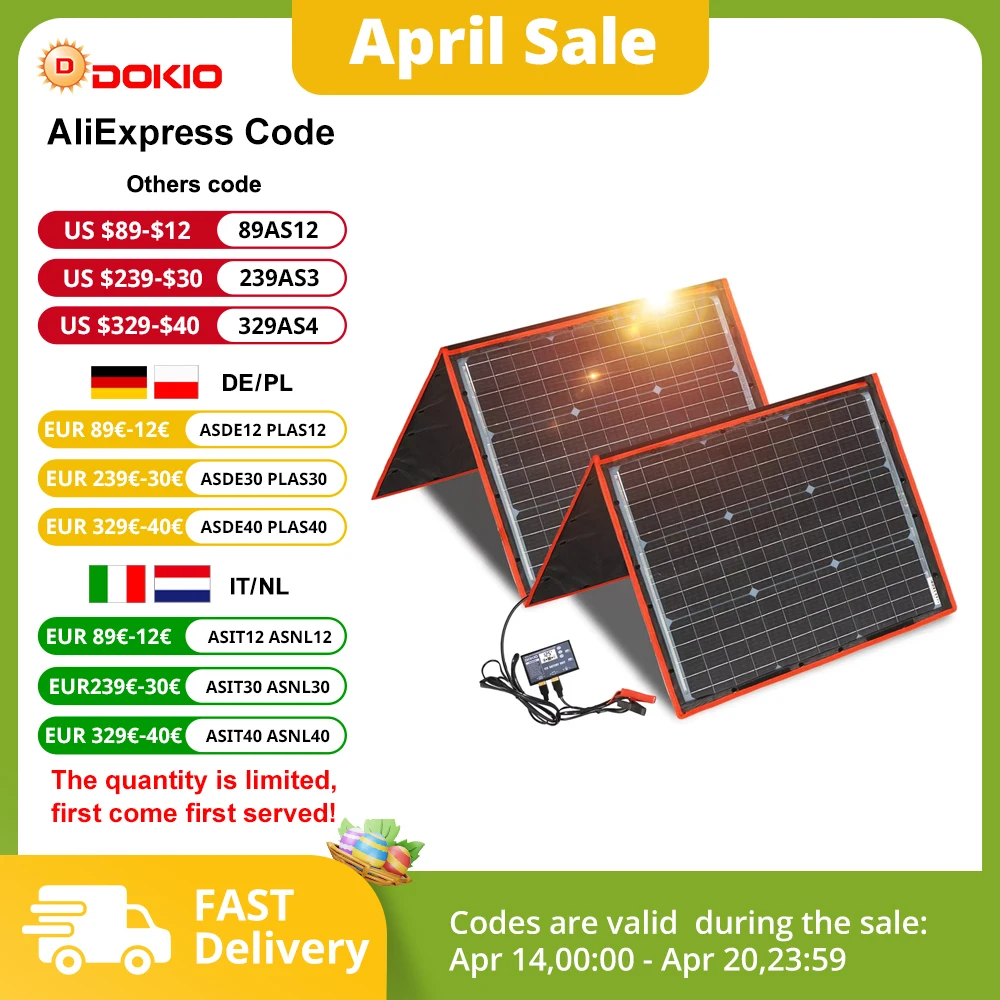 DOKIO 150W/165W PRO Flexible Foldable Mono Solar Panel Light Portable High Power Outdoor Solar Panel