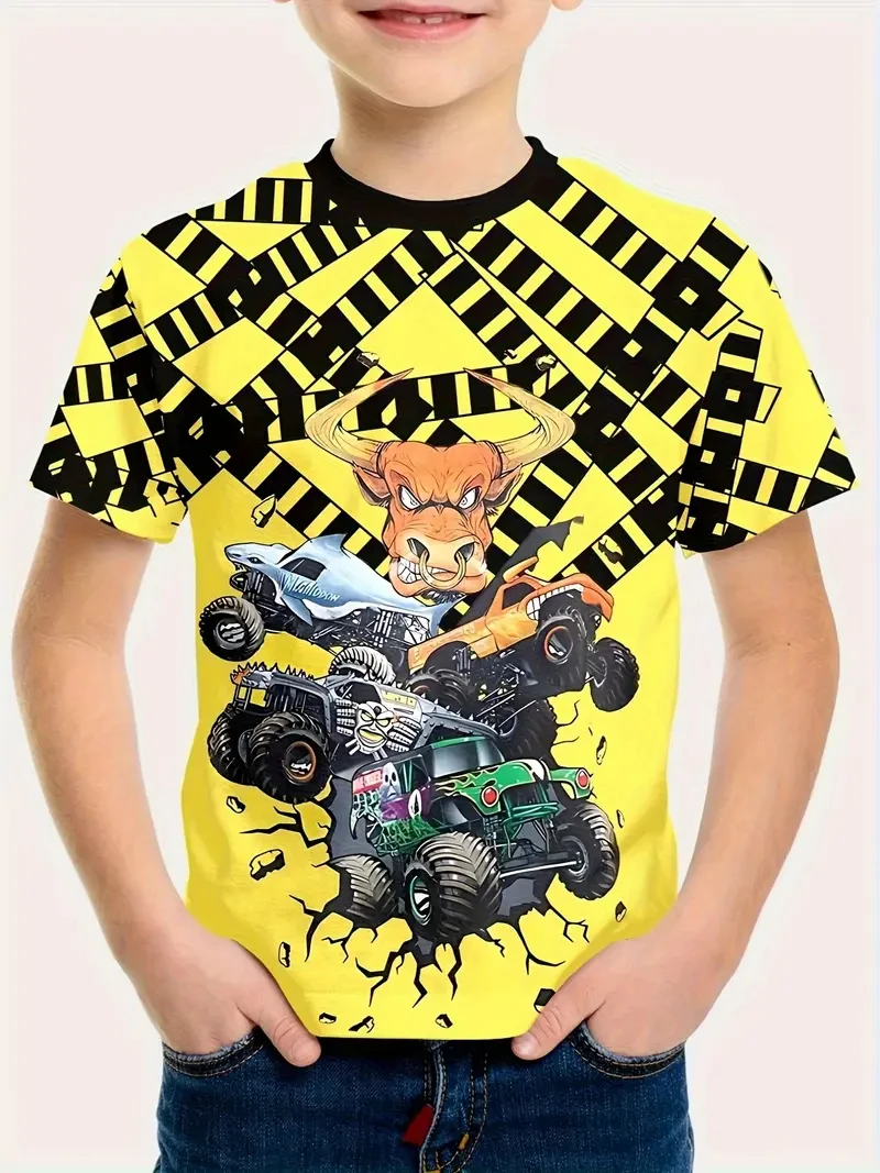 Latest Summer Kids' Outdoor Sports T-Shirt with 3D Bull Monster