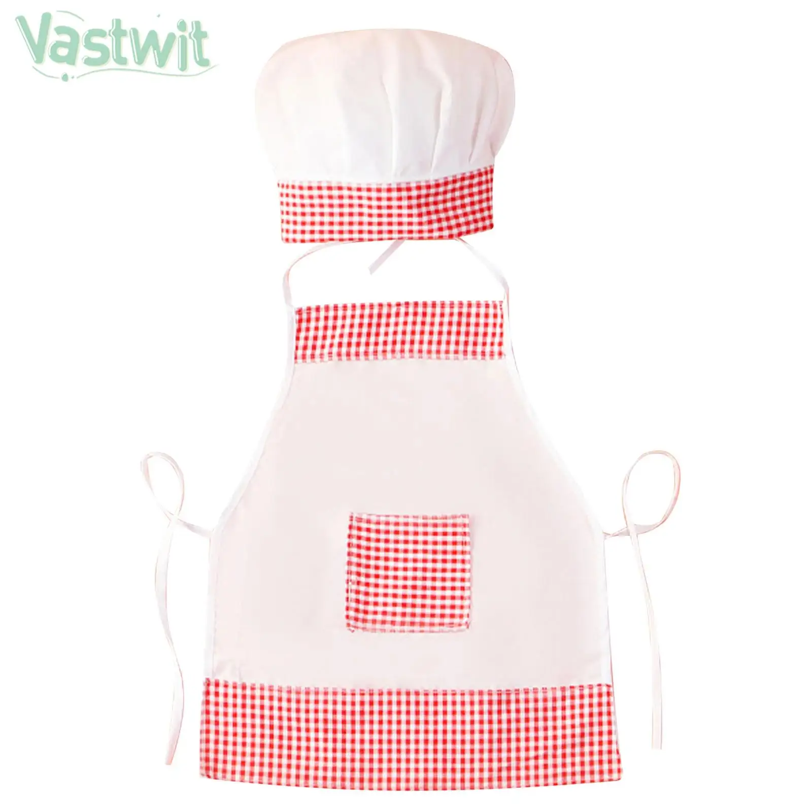

Infant Boys Chef Cosplay Costume Accessories Photography Props Plaid Apron Bib with Cook Hat for Halloween Theme Party Birthday