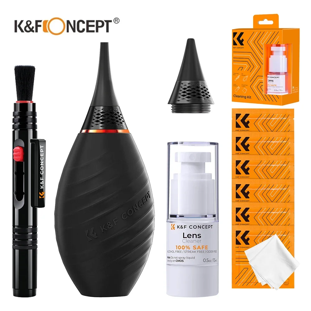 10-in-1 Camera Cleaning Kit K&F Concept Air Blower Short Nozzle Long Nozzle Cleaning Cloth*6 Cleaning Pen Cleaner