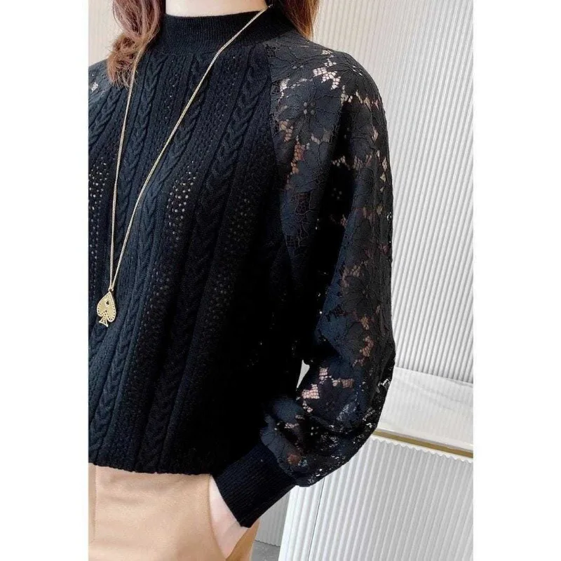 Women's Autumn Winter New Fashionable Elegant Half High Collar Long Sleeved Solid Color Shirt Casual Versatile Commuting Tops