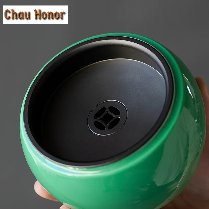 260ml Retro Okra Green Glaze Ceramic Tea Residue Jar Household Tea Garbage Can Tea Residue Bucket Kung Fu Teaset Accessories