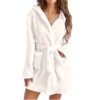 Women Bath Robe Winter Fluffy Plush Pyjamas Ladies Sexy Hooded Dressing Solid Color Gown Warm Bathrobe Female Home Clothing 6