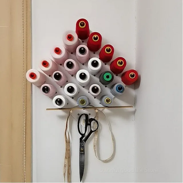 Kezdőlap Típusú Fa Orsó Tároló Állvány Varrószál Rack 25 Spool Szervező Varrás Hímzés Falra Szerelt Asztal - Image 4