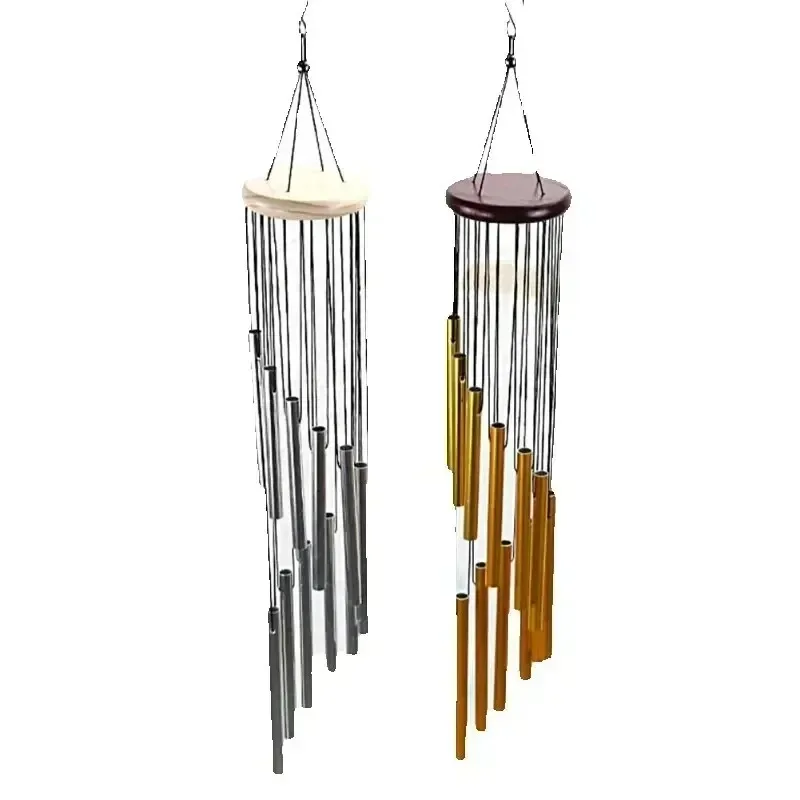 12 Tubes Aluminum Alloy Wind Chimes with Hook Gold/silver Bells for Outside Home Wedding Party Memorial Decoration Gifts