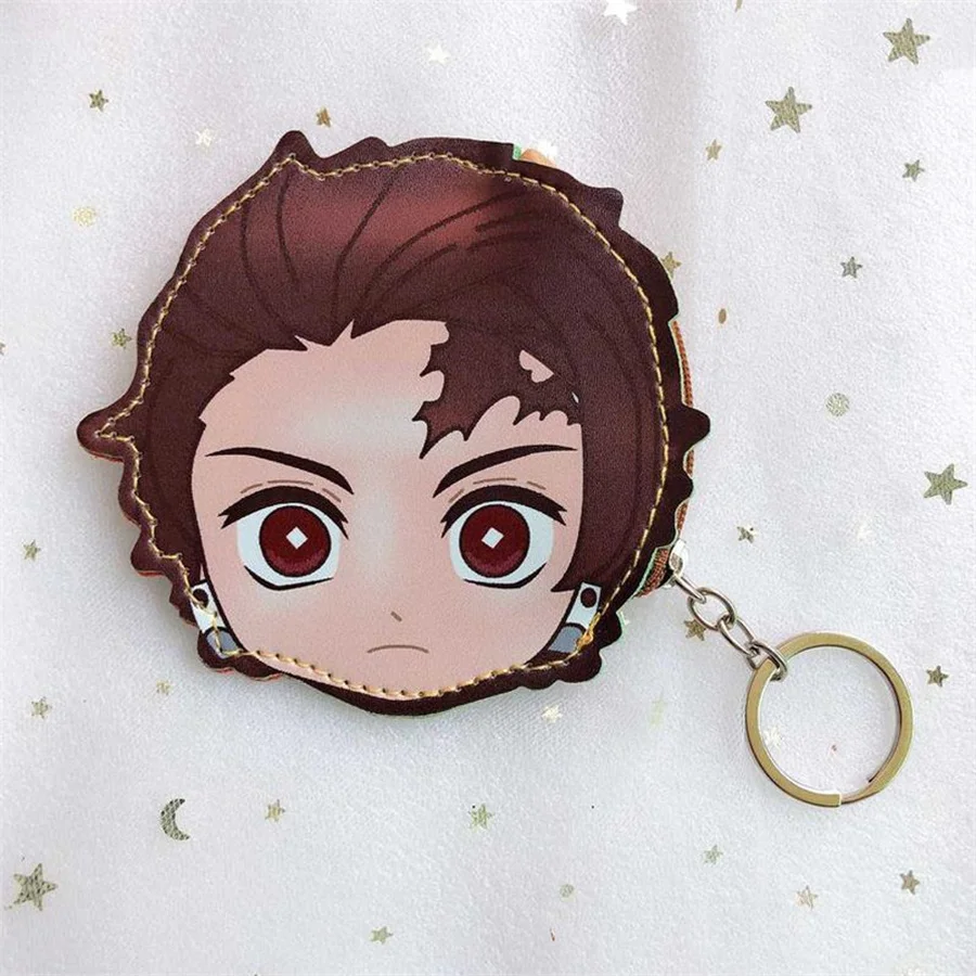 Anime wallet keychain Kimetsu No Yaiba Kamado Nezuko Hashibira Inosuke coin wallet purse keychain PU cartoon wallet key pendant