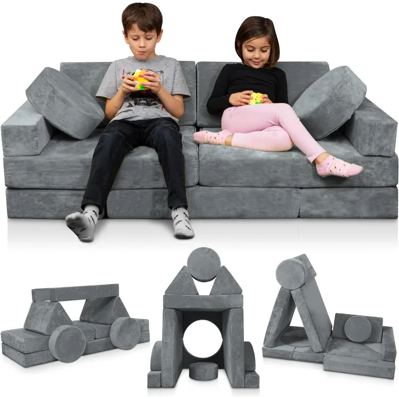 Lunix LX15 14pcs Modular Kids Play Couch, Child Sectional Sofa Fortplay Bedroom and Playroom Furniture for Toddlers, Convertible