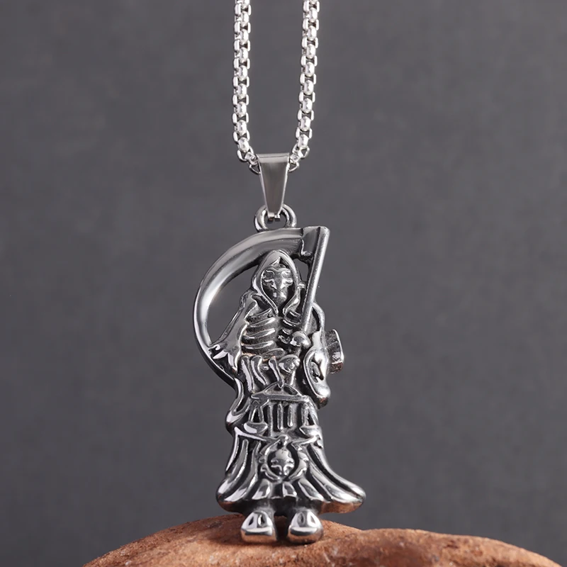 Vintage Reaper Scythe Skull Ciondolo Collana In Acciaio Inossidabile Uomo Donna Punk Reaper Amuleto Accessorio Per Gioielli Regalo