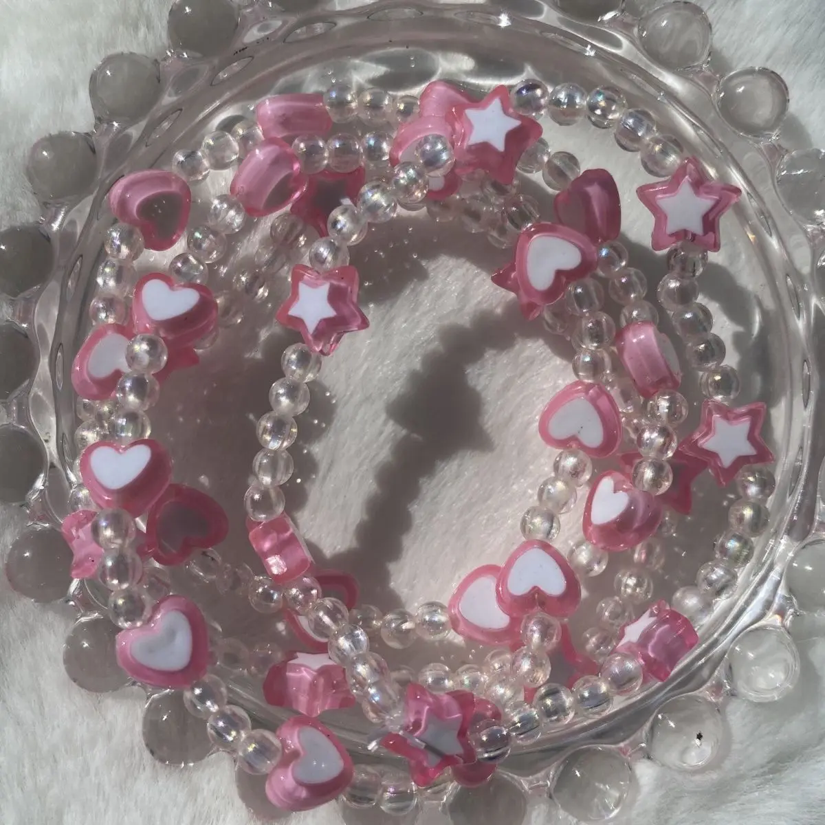 Pink Star Pentagram Love Heart Beaded Bracelet for Women Sweet Cute