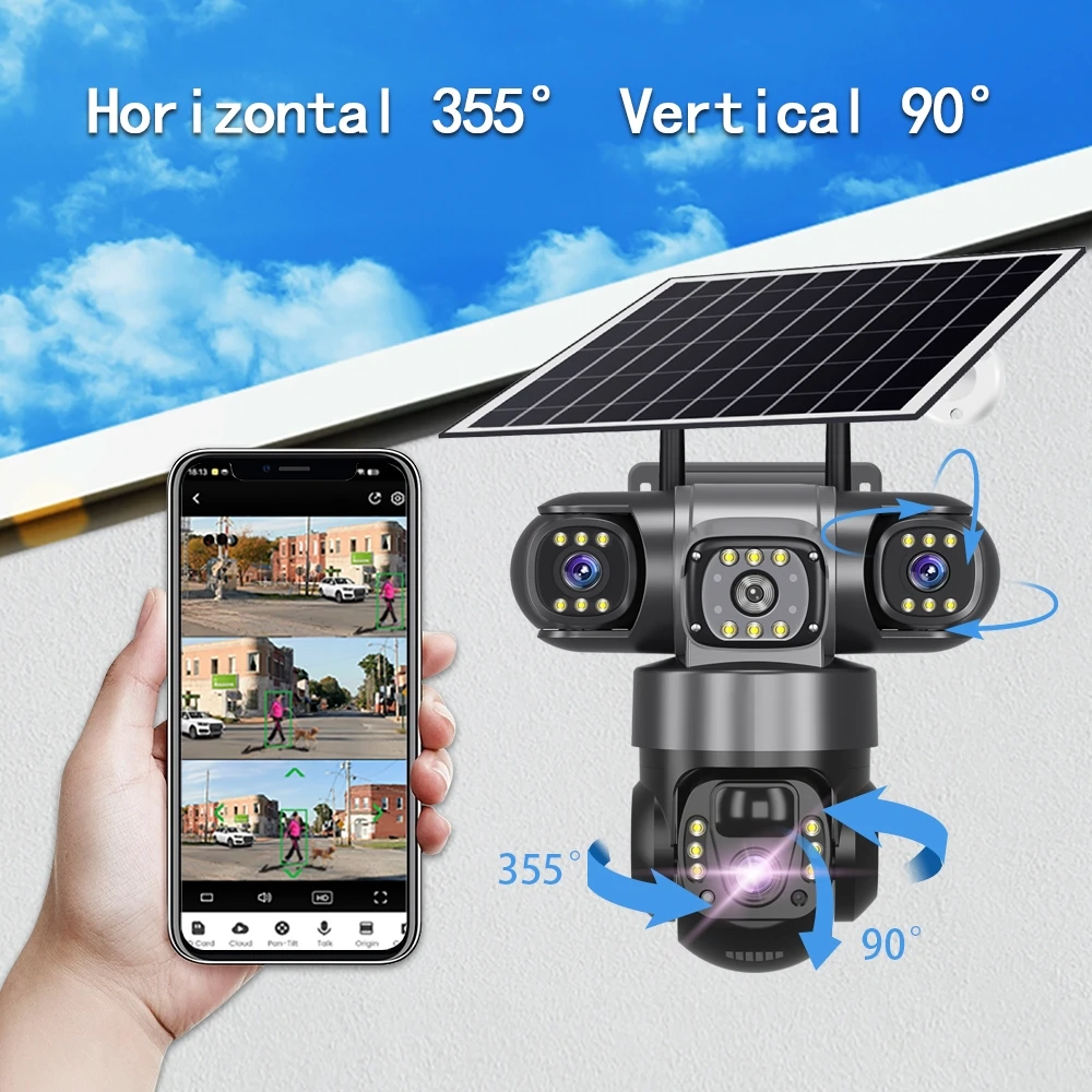 Solar Camera With 4G SIM 15MP HD Outdoor 3 Lens 3 Screen 10X Zoom PIR Human Detect Cameras Night Vision CCTV Security Protection 2