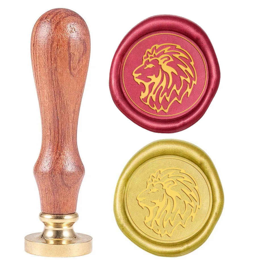 

1PC Vintage Wax Seal Stamp 25mm Retro Lion Sealing stamp Removable Brass Head Wooden Handle for Envelope Invitation Card