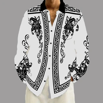 19 colors hot sale vintage men's long sleeve shirt exquisite print men's clothing baroque zipper pattern elegant men's tops