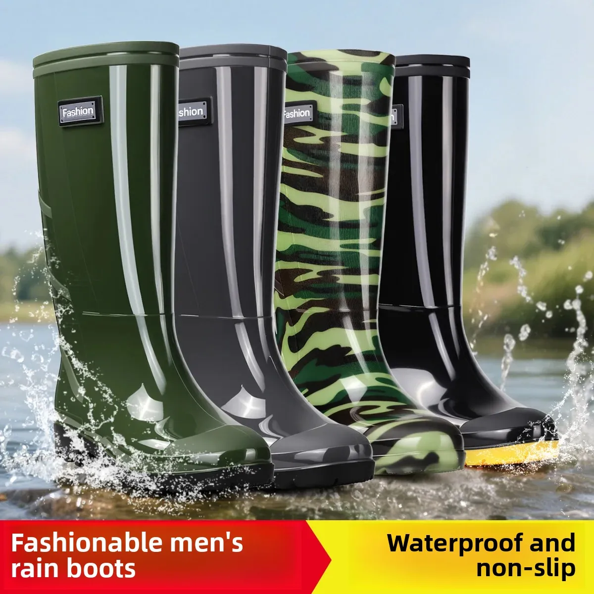 Bottes de sécurité homme tube haut grises imperméables chantier protection camouflage camping chaussures eau