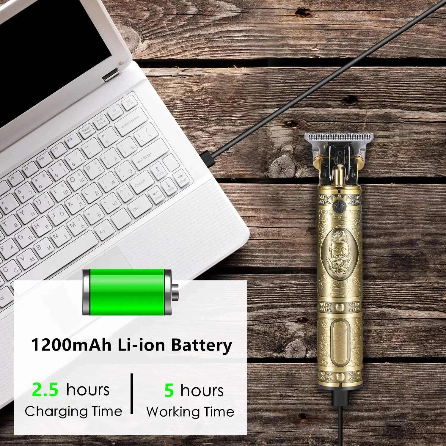 RESUXI JM-700A Zero Gapped Professional Hair Trimmer Wireless Electric Haircut Kit Mens Clippers USB Stainless Steel 10W 1500mah 3