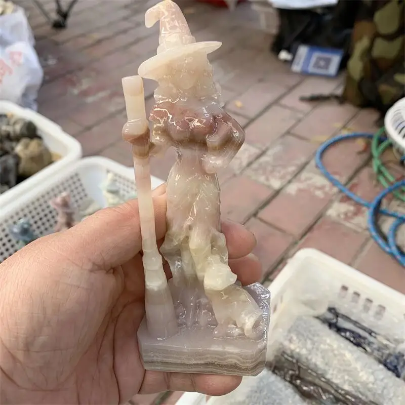 Natural Persian Agate Witch Carving Halloween Decoration Aesthetic Feng Shui Healing Crystal Witch Reiki Gift 1PCS 5