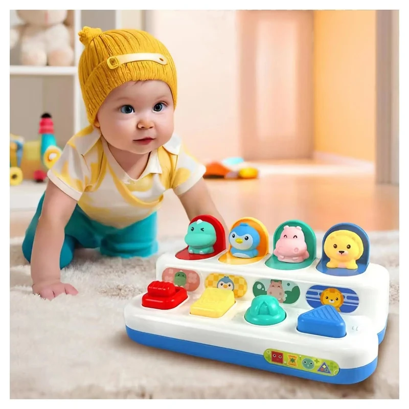 Interactive Pop Up Animals Toys Switch Box Montessori Cause and Effect Toys for Toddlers 6-18 Months Button Box Develop Games 2