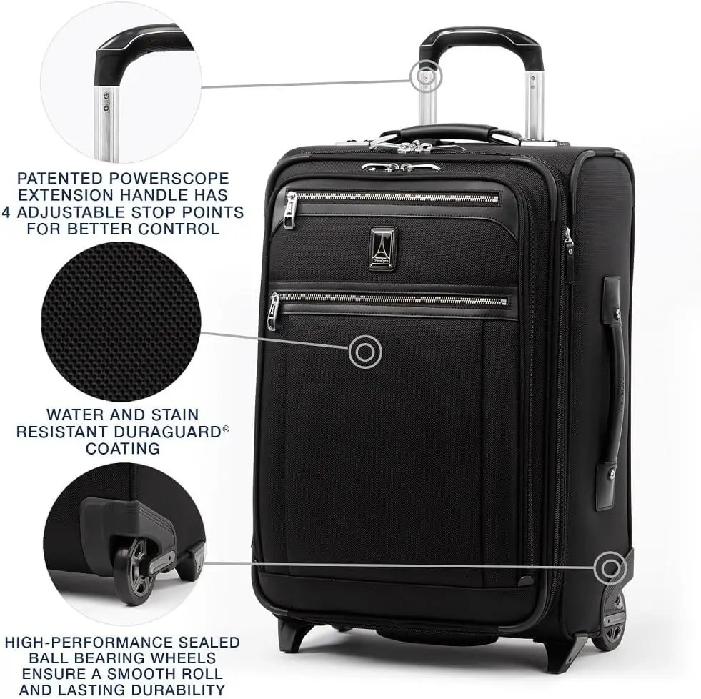 

Travelpro Platinum Elite Softside Expandable Carry on Luggage, 2 Wheel Upright Suitcase, USB Port, Men