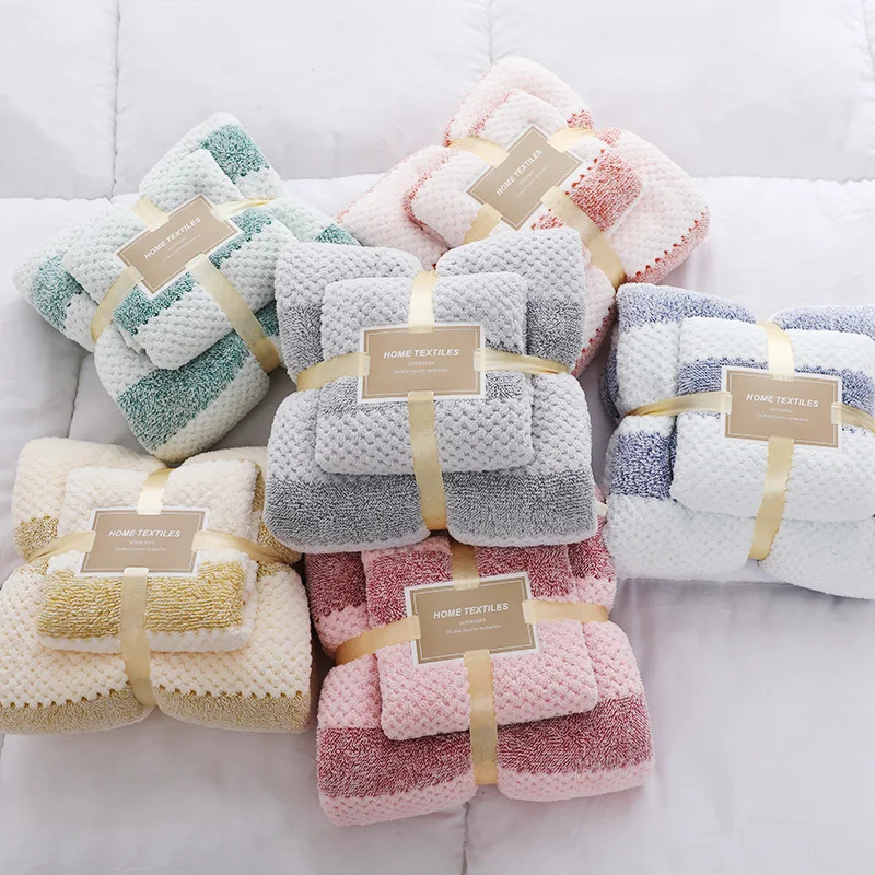 

Warp knitted coral velvet thickened pineapple towel bath towel set beach towel is softer than pure cotton