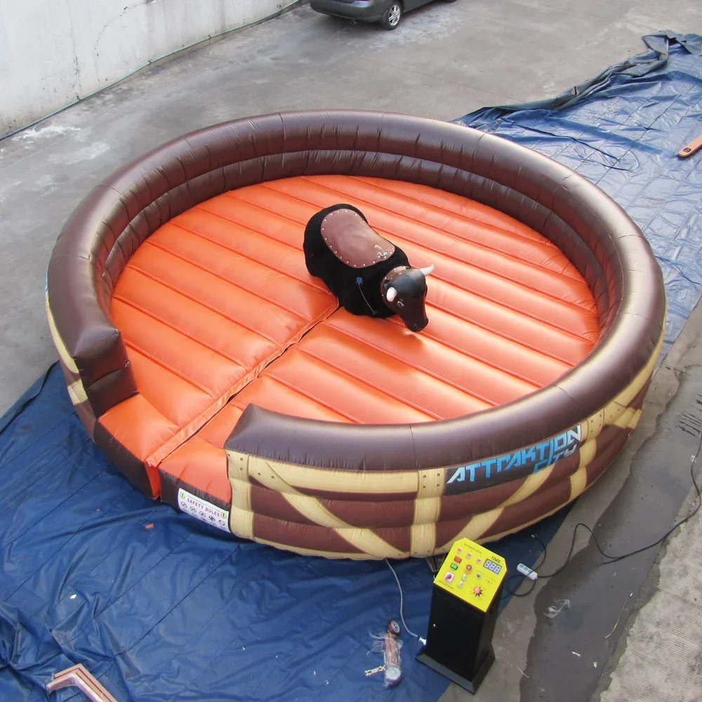 Outdoor Commercial Mechanical Bull Inflatable Mat Adults Bullfight Inflatable Games With Free Mattress