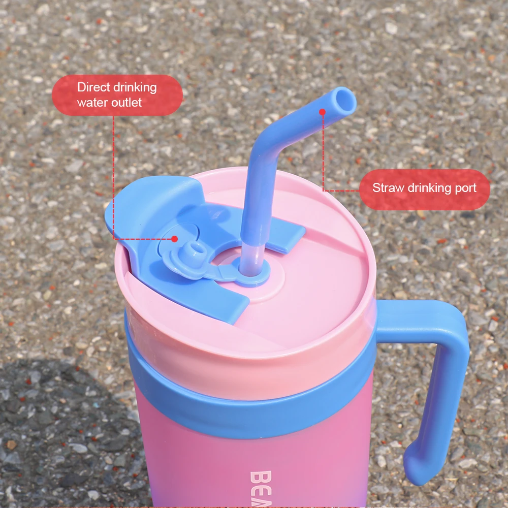3-piece gradient plastic water cup set, 1380ml/46.6oz, 800ml/27oz, 280ml/9.5oz leak proof portable sports large capacity straw c