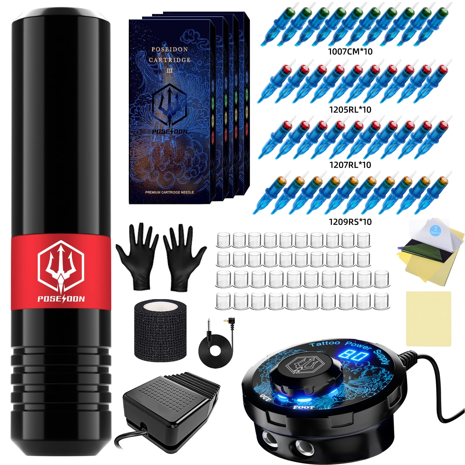 POSEIDON Tattoo Pen Kit – Kabellos, Für Anfänger, Inkl. Nadeln & Tinte