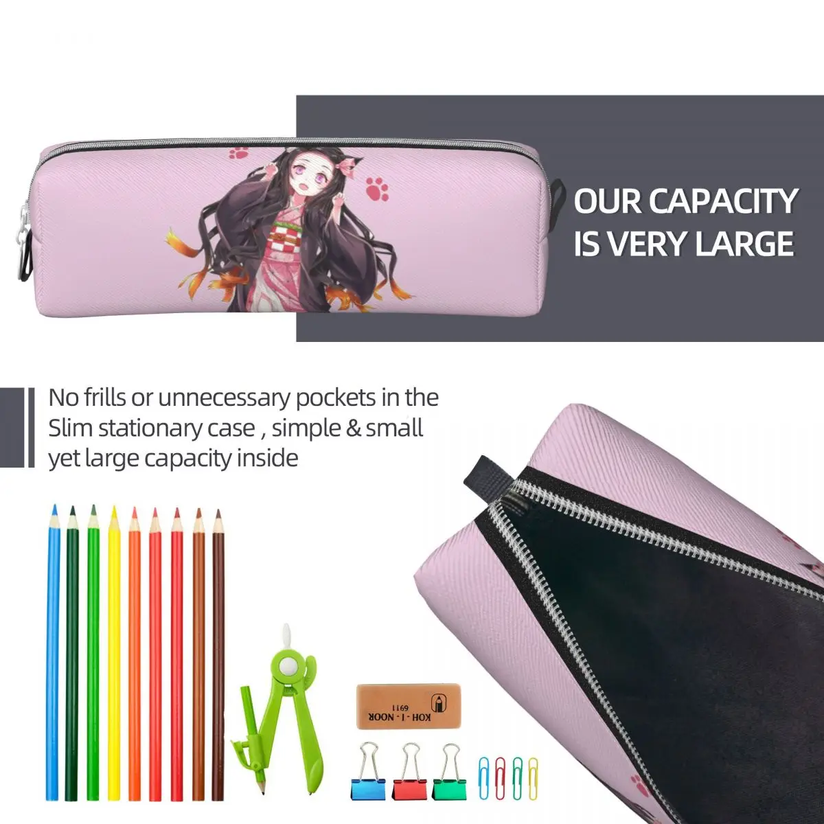 Nezuko Cute Cat Pencil Cases Cute Demon Slayer Pen Box Bag Student Big Capacity Students School Gifts Pencilcases