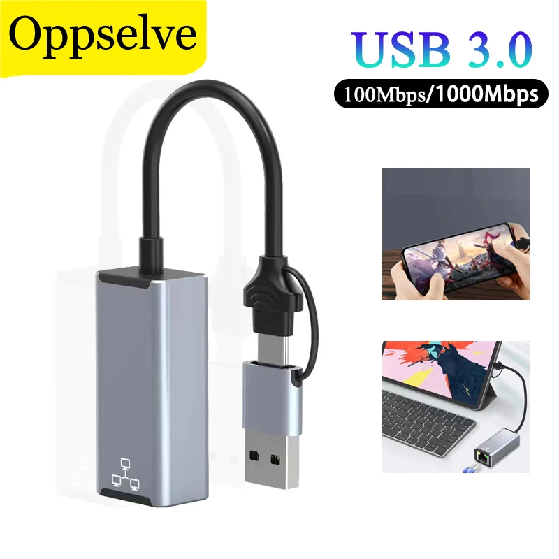 

Portable USB Type C To RJ45 Adapter Dual Interface USB 3.0 1000Mbps LAN Ethernet Network Converter For PC Macbook Laptop Tablet
