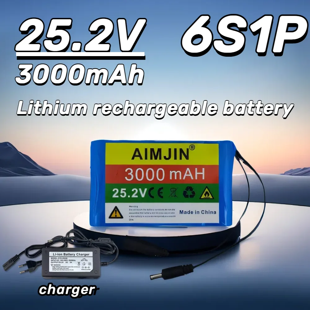 

25.2V 3Ah 6S1P 18650 Li-Ion Battery Pack for Electric Motor Bicycle E-Bike Scooter Toys Drill with BMS+charger