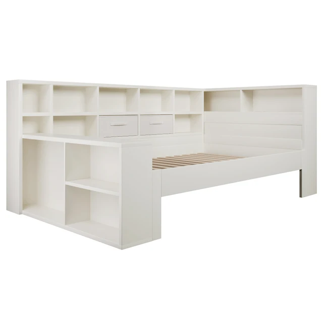 PINGGO 3FT Single Daybed with Storage USB Type-C Port Bookcase 90x190cm Wooden Platform Bed Frame White (No Mattress) 4 PINGGO 3FT Single Daybed with Storage USB Type-C Port Bookcase 90x190cm Wooden Platform Bed Frame White (No Mattress) 4