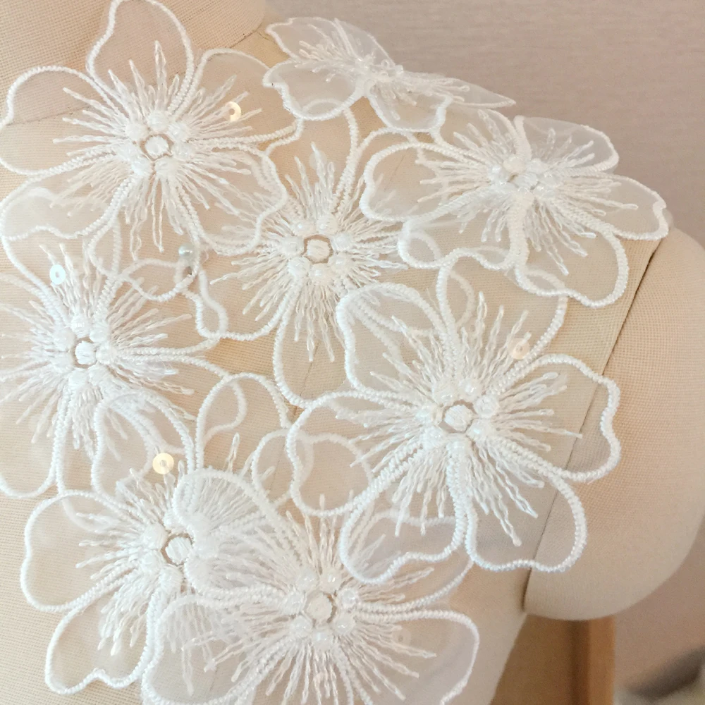Kuke White Lace Flower Dress Embroidered Patches For Clothing DIY