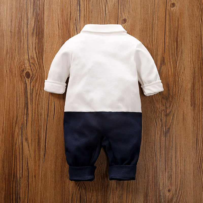 Male Baby Newborn Gentleman Style Crawling Clothes Comfortable Cotton Clothes Spring And Autumn Long Sleeved Baby Bodysuit - Image 3
