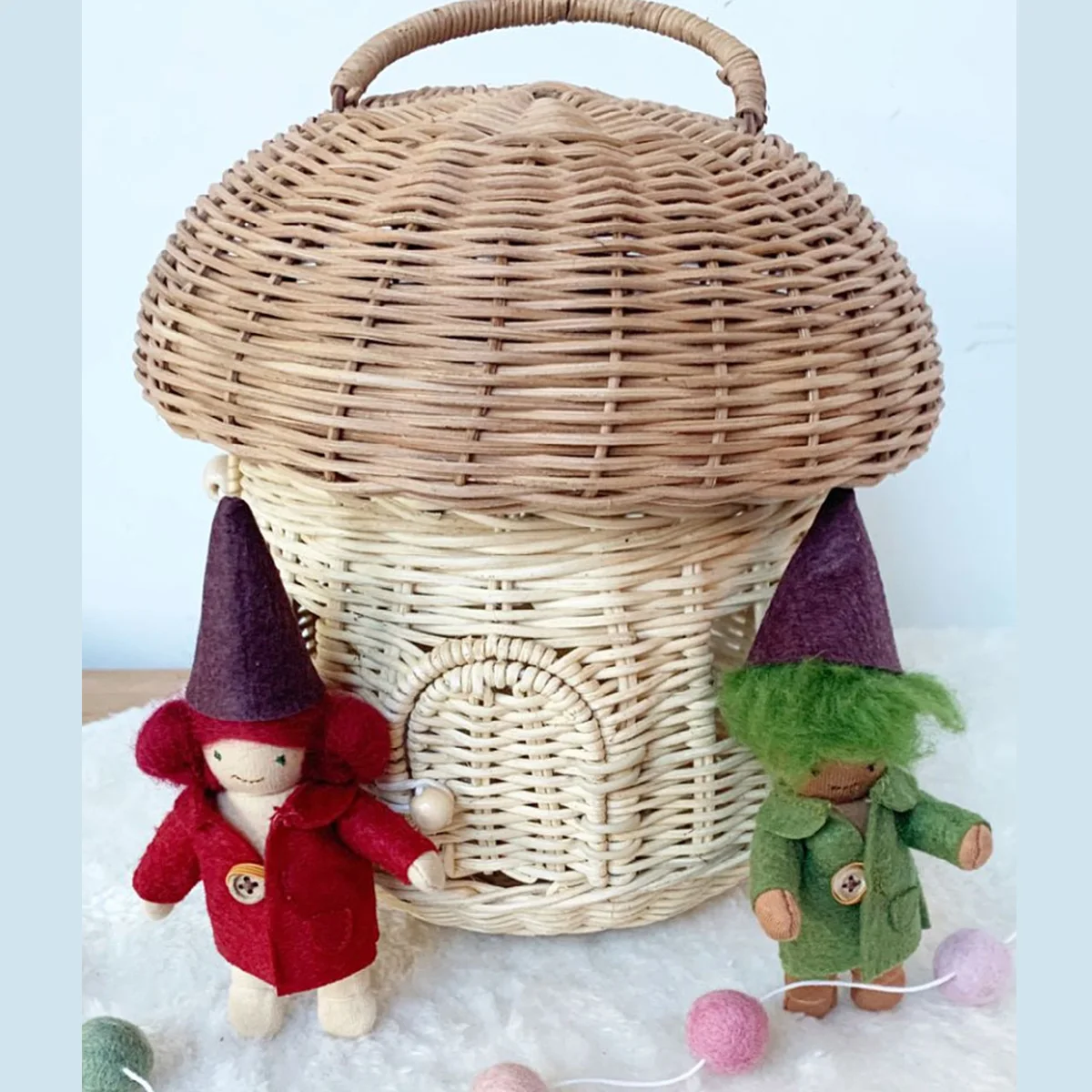 Rattan Tote Bag Handmade Mushroom Woven Rattan Basket Children Room Decoration Tote Toy Sundry Storage Bag Flower Girl Basket 4