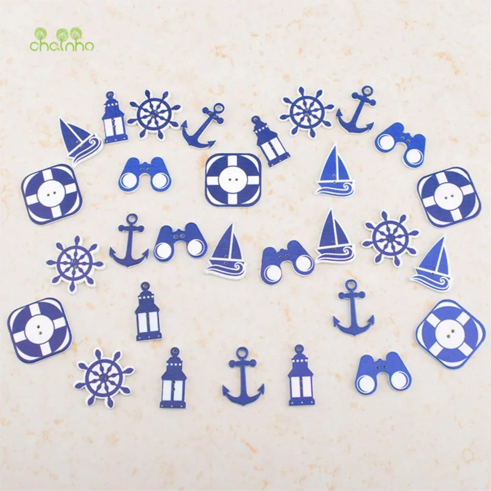 Chainho,Wooden Buttons,2 Holes,Blue Marine Style,DIY Sewing & Quilting Accessories,For Clothes,Bags,Sweaters,60 Pieces,B08