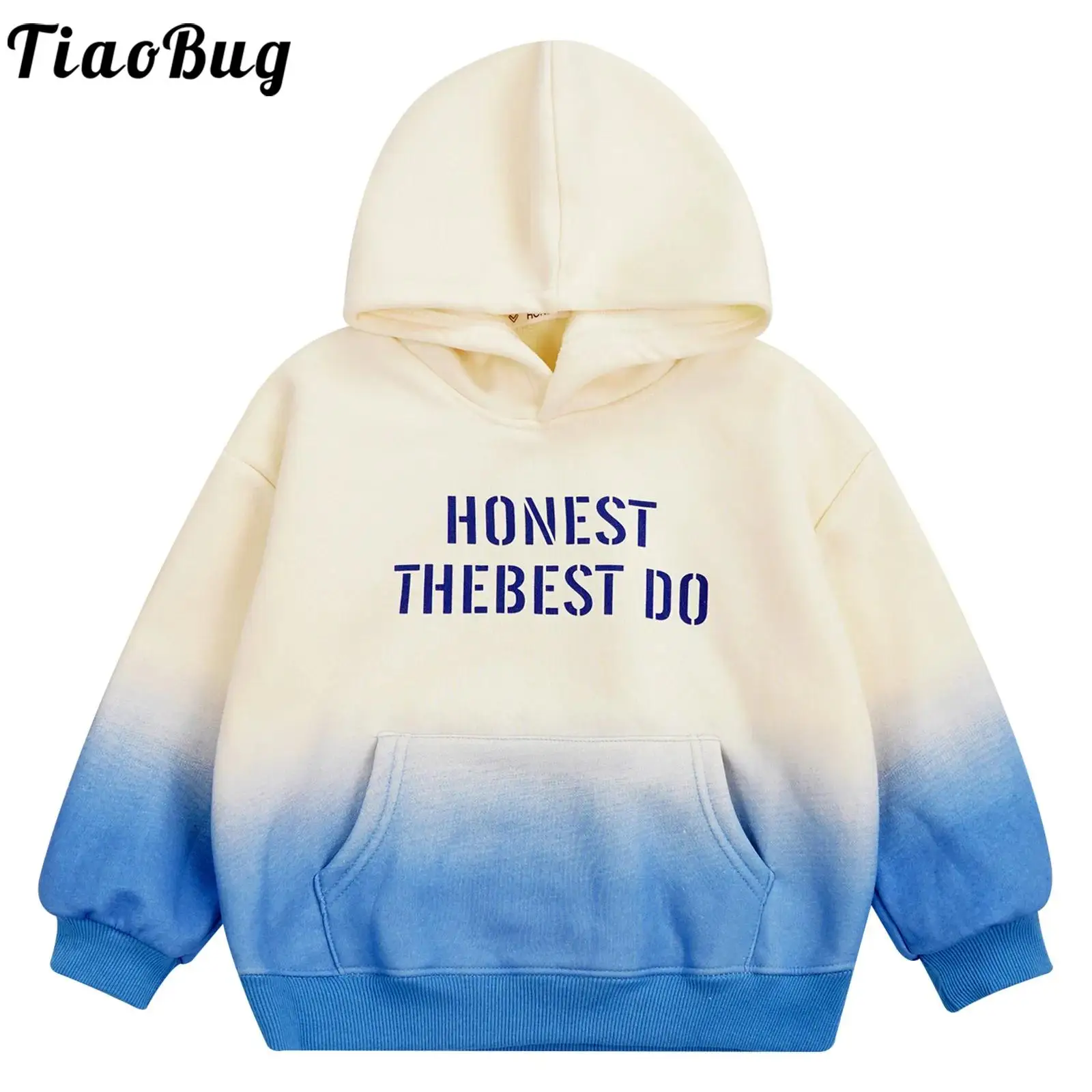 

Hot Spring Autumn Kids Boys Girls Gradient Color Fleece-Lined Hoodie Fashion Letter Print Hooded Pullover Sweatshirt with Pocket