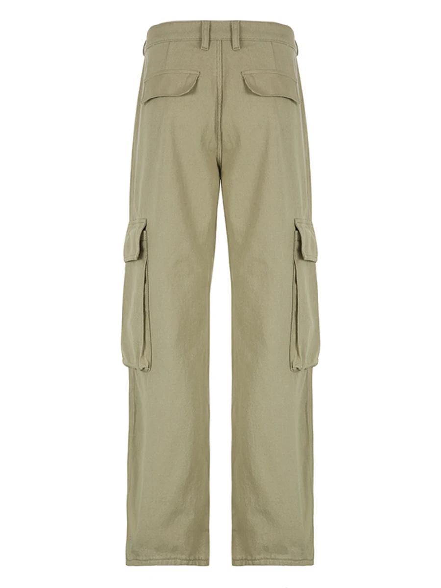

Women Straight Pants Cargo Baggy Loose Low Waist Bell y2k Big Pockets Solid Color Casual Summer Spring Long Trousers Wide Leg