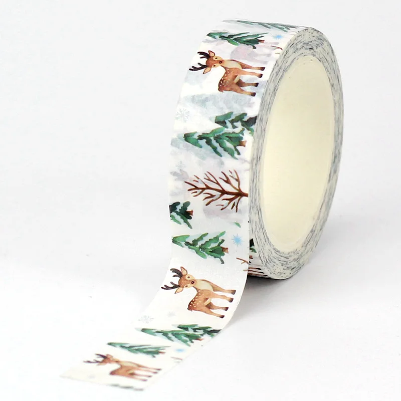 

1PC 10M Decorative Reindeer and Trees Christmas Washi Tape for Journal Material and Gift Wrapping Masking Tape Cute Stationery